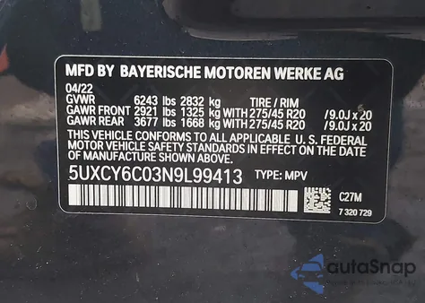 2022 BMW X6 xDrive40I z USA, uszkodzony, nr VIN 5UXCY6C03N9L99413